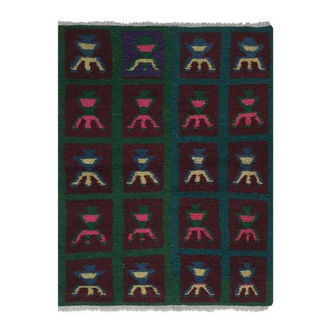Vintage Organic Wool Checkered Turkish Tulu Rug 3'6'' X 4'7' | Area Rug in Rugs by Vintage Pillows Store