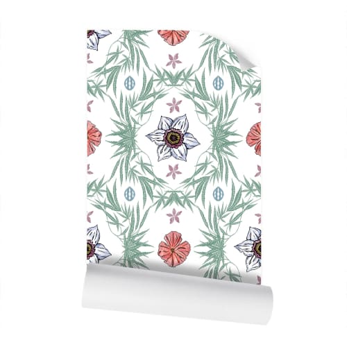 IVI Poppy Daisies & Cannabis Leaves | Wallpaper in Wall Treatments by Sean Martorana. Item made of paper
