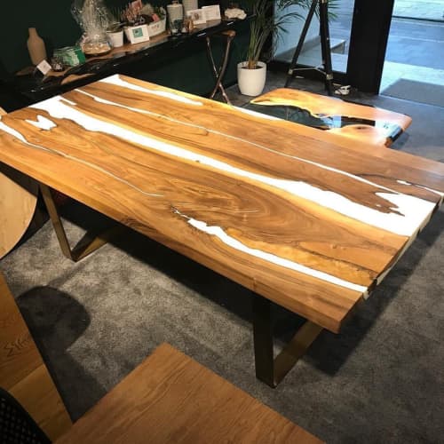 Epoxy Dining White Resin Table | Dining Table in Tables by Ironscustomwood. Item composed of walnut