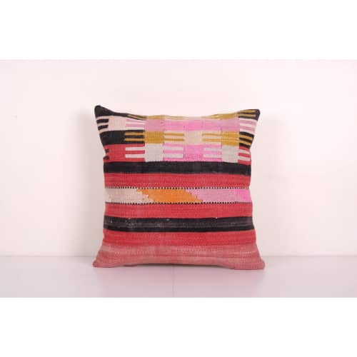 Anatolian Striped Geometric Kilim Rug Pillow Cover, Square V | Cushion in Pillows by Vintage Pillows Store