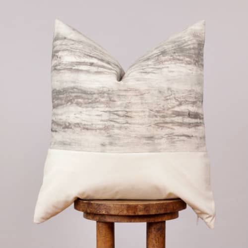 Tie Dye Grey Abstract Linen with Velvet Decorative Pillow | Pillows by Vantage Design