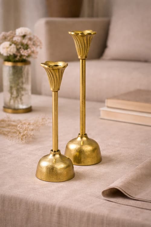 Bloom Fluted Taper Candle Holder — Antique Brass Finish | Decorative Objects by Raíz Studio
