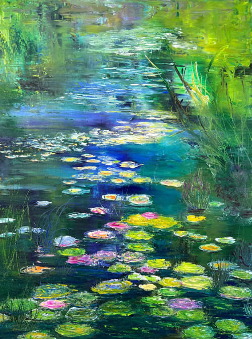 Lily River | Oil And Acrylic Painting in Paintings by Checa Art. Item made of canvas