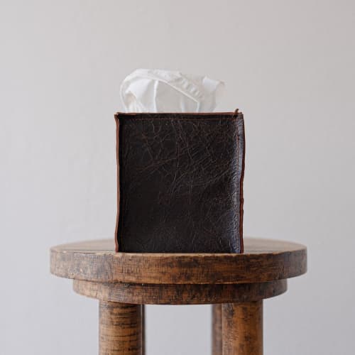 Dark Brown and Rust "Crackled" Leather Single Tissue Box Cover | Toiletry in Storage by Vantage Design