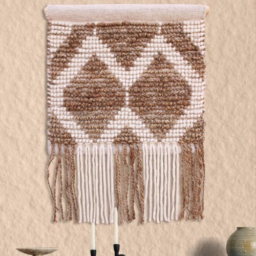 Handwoven Wool Jute Wall Hanging, Rustic Boho Geometric Decor | Wall Hangings by Swiflo