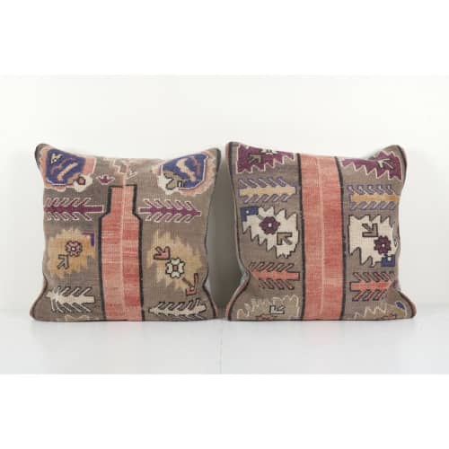 Muted Color Green and Tan Antique Carpet Rug Pillow | Cushion in Pillows by Vintage Pillows Store. Item composed of cotton & fiber
