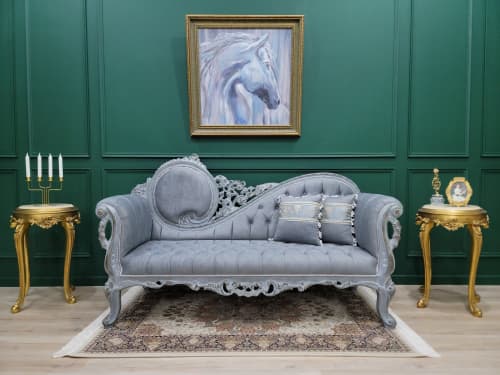 Victorian Style Sofa/ Hand Carved Aged Wooden Frame/ Stresse | Chaise Lounge in Couches & Sofas by Art De Vie Furniture