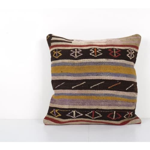 Square Striped Organic Kilim Pillow Case, Turkish Cushion Pi | Pillows by Vintage Pillows Store