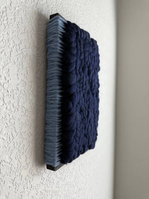 Woven Tile 9x12 - Fluff - Light Blue and Indigo | Wall Sculpture in Wall Hangings by Mpwovenn Fiber Art by Mindy Pantuso
