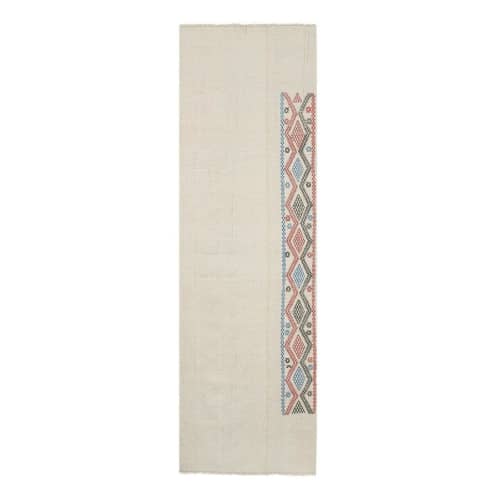 Vintage Embroided Organic Wool Turkish Kilim Runner | Runner Rug in Rugs by Vintage Pillows Store. Item composed of cotton & fiber