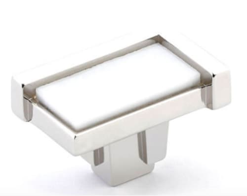Astratto White Rectangle Knob With Polished Nickel Finish | Hardware by Windborne Studios. Item made of glass
