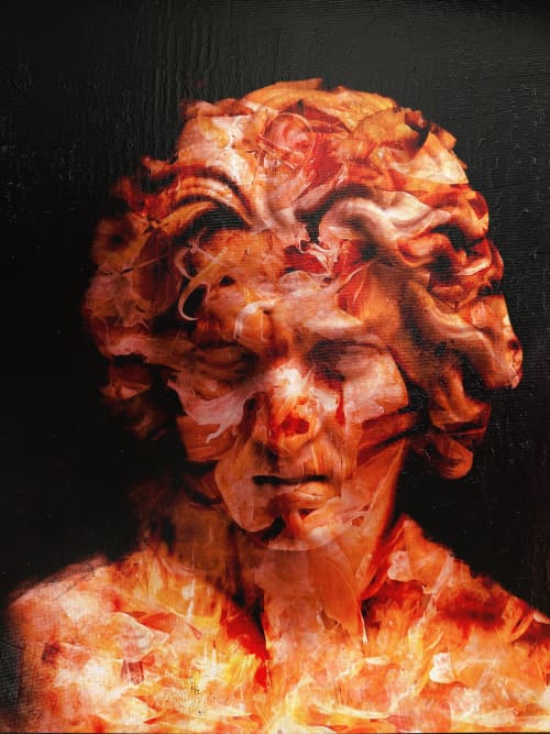 Timeless Red – Mixed Media Classical Bust Painting | Paintings by Dario Moschetta