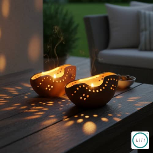 Chira Terracotta Tealight Holder (Pack of 2) | Decorative Objects by Lit Lamps - Sustainable Mindful Lighting