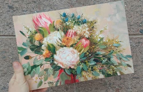 Bridal flowers portraits painting original canvas art | Oil And Acrylic Painting in Paintings by Natart. Item composed of canvas and synthetic