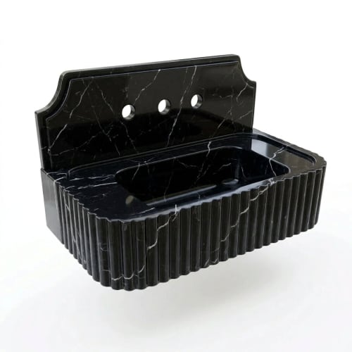 Nero Marquina Marble Sink with Backsplash | Water Fixtures by Vero Marble