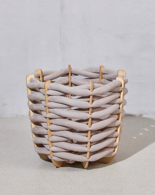 (L) Hull Basket in Arora Grey Vegan Suede | Storage Basket in Storage by Knots Studio. Item composed of fabric