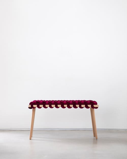 Burgundy Velvet Woven Bench 37"\ 47" | Benches & Ottomans by Knots Studio