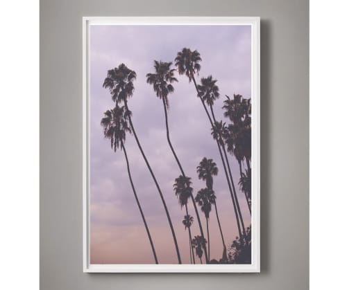 Palm trees against sunset photograph, Minimal photography | Photography by Capricorn Press. Item composed of paper