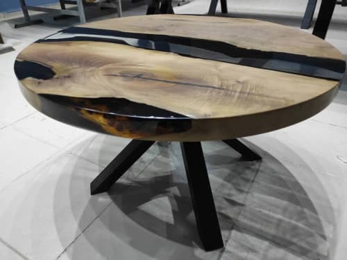 Custom 36" Diameter, Round Walnut Wood | Dining Table in Tables by LuxuryEpoxyFurniture. Item composed of wood & synthetic
