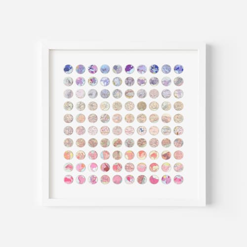 One Hundred Purple to Pink Map Dots Collage | Paintings by Amelia Coward