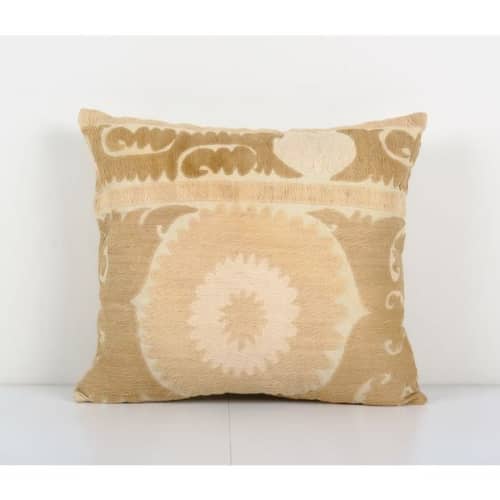 Suzani Beige Pillow Fashioned from Uzbek Textile - Muted Lum | Cushion in Pillows by Vintage Pillows Store