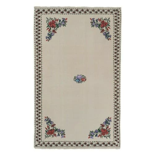 Handwoven Needlepoint Floral Pattern Kilim Rug Turkish | Area Rug in Rugs by Vintage Pillows Store. Item made of wool & fiber