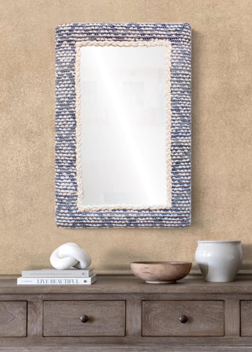 Handcrafted Denim Wall Mirror, Rustic Boho Blue Decor | Decorative Objects by Swiflo
