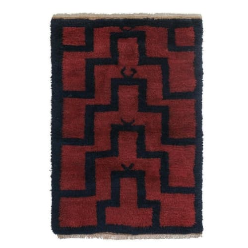 Mid Century Modern Tulu Turkish Tulu Rug with Tribal Pattern | Area Rug in Rugs by Vintage Pillows Store. Item composed of cotton & fiber