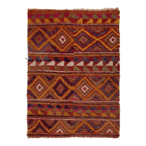 Checkered Midcentury Tulu Rug in Soft Colors 3'10" X 5'4" | Area Rug in Rugs by Vintage Pillows Store. Item composed of cotton & fiber