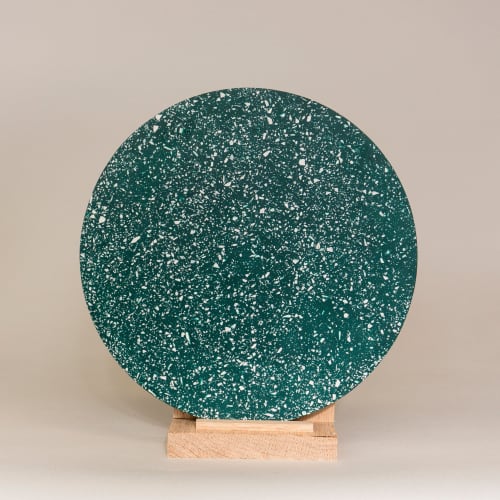 Round Terrazzo 16" - Deep Jungle Green | Coaster in Tableware by Tropico Studio. Item composed of stoneware