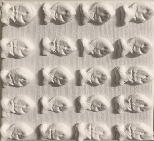 Fish 5" x 5" | Mixed Media in Paintings by Emeline Tate. Item composed of canvas and synthetic