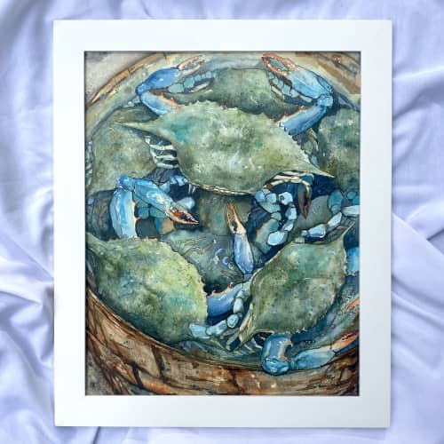 "Basket of Crabs" 23x19 | Watercolor Painting in Paintings by Maya Murano Studio. Item composed of paper in art deco style