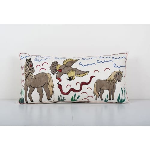 Lumbar Suzani Pictorial  Pillow Case Made from an Early 21th | Cushion in Pillows by Vintage Pillows Store
