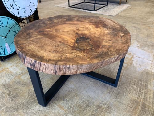 Spalted Sycamore Cookie Industrial Coffee Table - In Stock | Tables by Hazel Oak Farms. Item made of wood & metal
