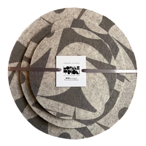 Trivet Set Merino Wool Felt 'Geo Jazz' Grey | Coaster in Tableware by Lorraine Tuson