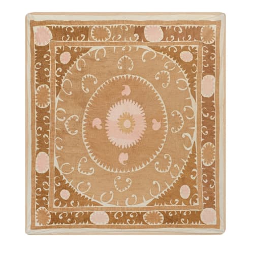 Vintage Pastel Suzani Bedspread, Old Embroidery Uzbek Fabric | Tablecloth in Linens & Bedding by Vintage Pillows Store