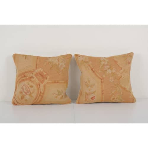 Pair Turkish Aubusson Style Kilim Pillow | Cushion in Pillows by Vintage Pillows Store. Item composed of cotton