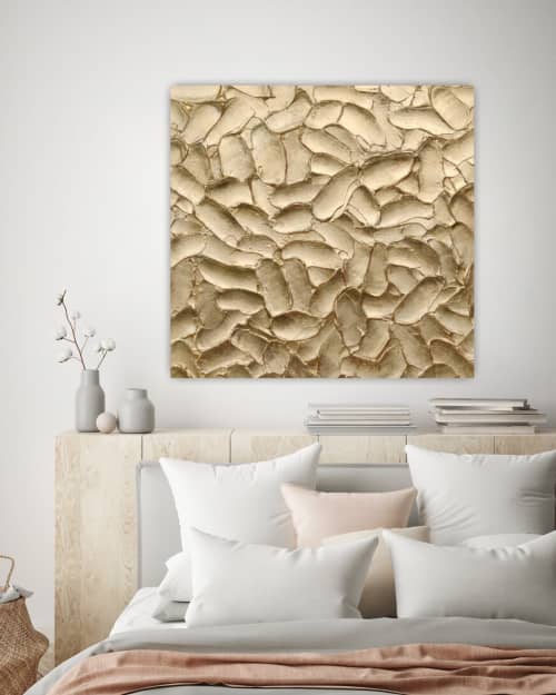 3D gloss gold leaf painting canvas sculptural gold wall art | Oil And Acrylic Painting in Paintings by Berez Art. Item composed of canvas & metal