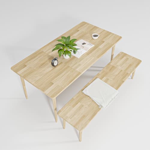 Solid Wooden Dining Table With Bench, Farmhouse Wood Dine Ta | Tables by Picwoodwork. Item composed of oak wood