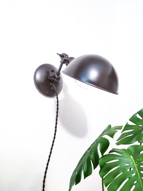 Bedside Reading Wall Light, Matte Black, Adjustable Art | Sconces by Retro Steam Works. Item made of fabric with brass works with mid century modern style