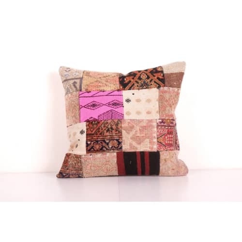 Ethnic Turkish Kilim Pillow Cover, Square Patchwork Cushion | Pillows by Vintage Pillows Store