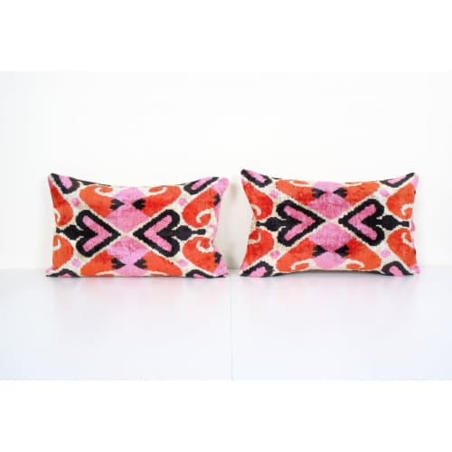 Pink Silk Ikat Velvet Pillow, Set of Two Colorful Velvet | Sham in Linens & Bedding by Vintage Pillows Store. Item composed of fabric and fiber