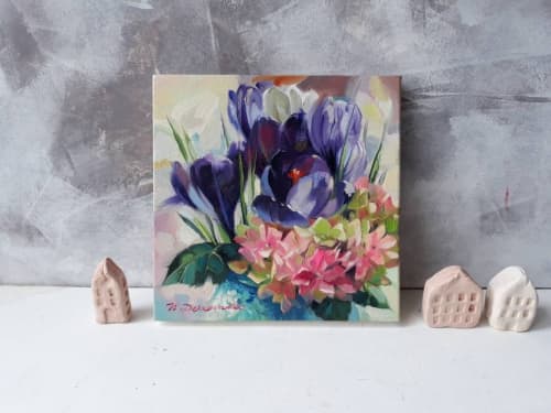 Purple flower painting original oil art, Floral oil painting | Oil And Acrylic Painting in Paintings by Natart. Item composed of canvas & synthetic compatible with contemporary style