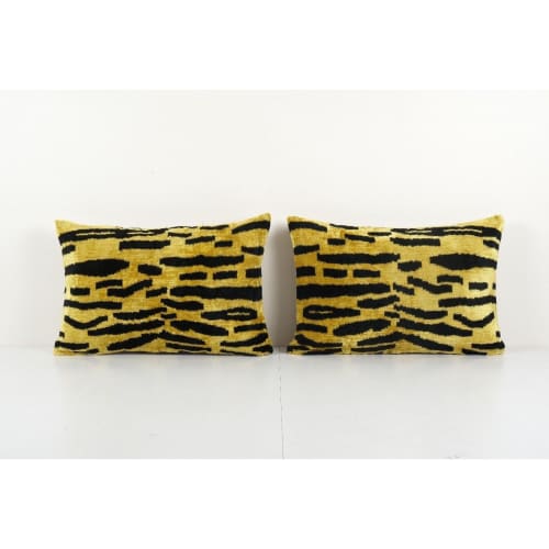 16" x 24" Handwoven Silk Ikat Velvet Pillow, Set Handloom | Cushion in Pillows by Vintage Pillows Store. Item made of cotton