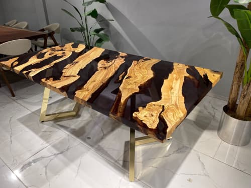 Natural Olive Epoxy Table - Black Dining Table - Resin Table | Tables by Tinella Collection. Item composed of wood & synthetic compatible with contemporary and country & farmhouse style