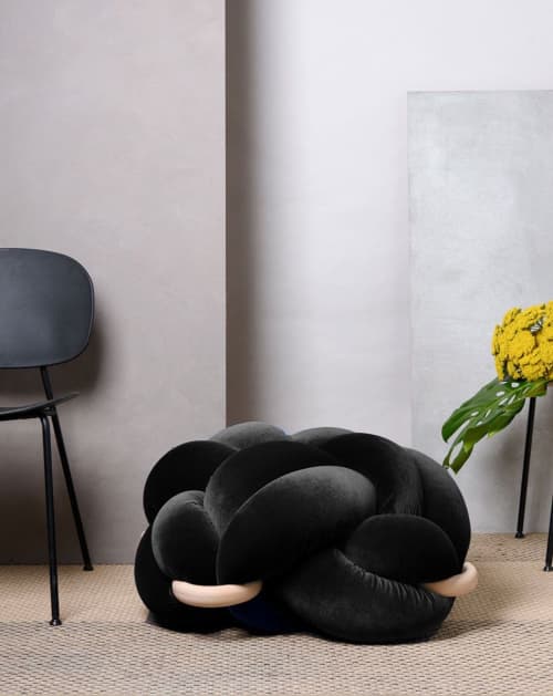(L) Black Velvet Knot Floor Cushion | Pillows by Knots Studio. Item composed of cotton
