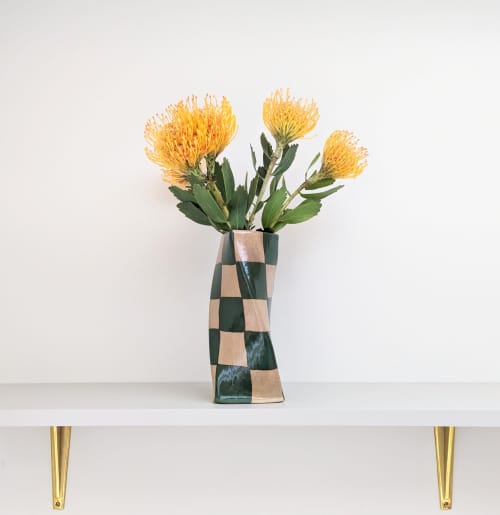 Green Check Twist Vase | Vases & Vessels by Rosie Gore. Item made of ceramic