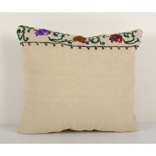 White Embroidered Handmade Cushion Pillow | Sham in Linens & Bedding by Vintage Pillows Store. Item composed of fabric