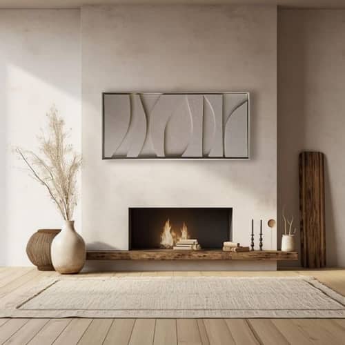 Modern 3D Plaster Painting: Sandy Beige Textured Wall Art | Wall Sculpture in Wall Hangings by Vaiva Art Atelier