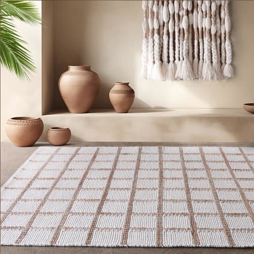 Handwoven Jute Wool Area Rug, Ivory Natural Boho Farmhouse Carpet | Rugs by Swiflo